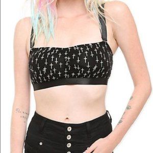 Hot Topic Black Cross Goth Rock Bandeu Bra Croptop
